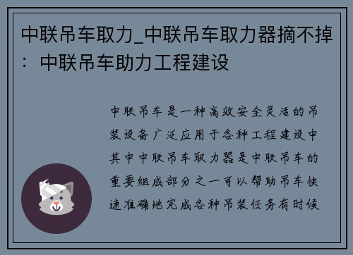中联吊车取力_中联吊车取力器摘不掉：中联吊车助力工程建设